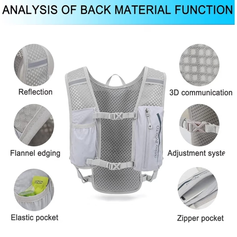 INOXTO Lightweight Hydration Pack - Light Gray Men, Women - Picture 4 of 7